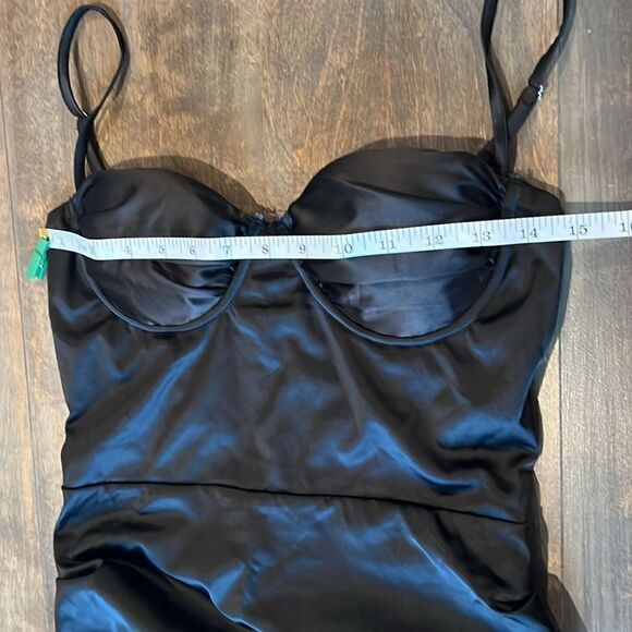 NWT Satin Spaghetti Straps Ruched Bodycon Slit Maxi Cocktail Elegant Dress - Picture 12 of 16